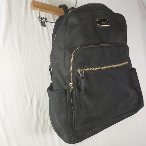 Kate Spade Nylon Backpack Black Gold Hardware Large Laptop School Travel Tote - Picture 3 of 16